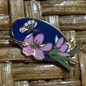 Vintage Butterfly & Flower Cloisonne Enamel Pin Brooch